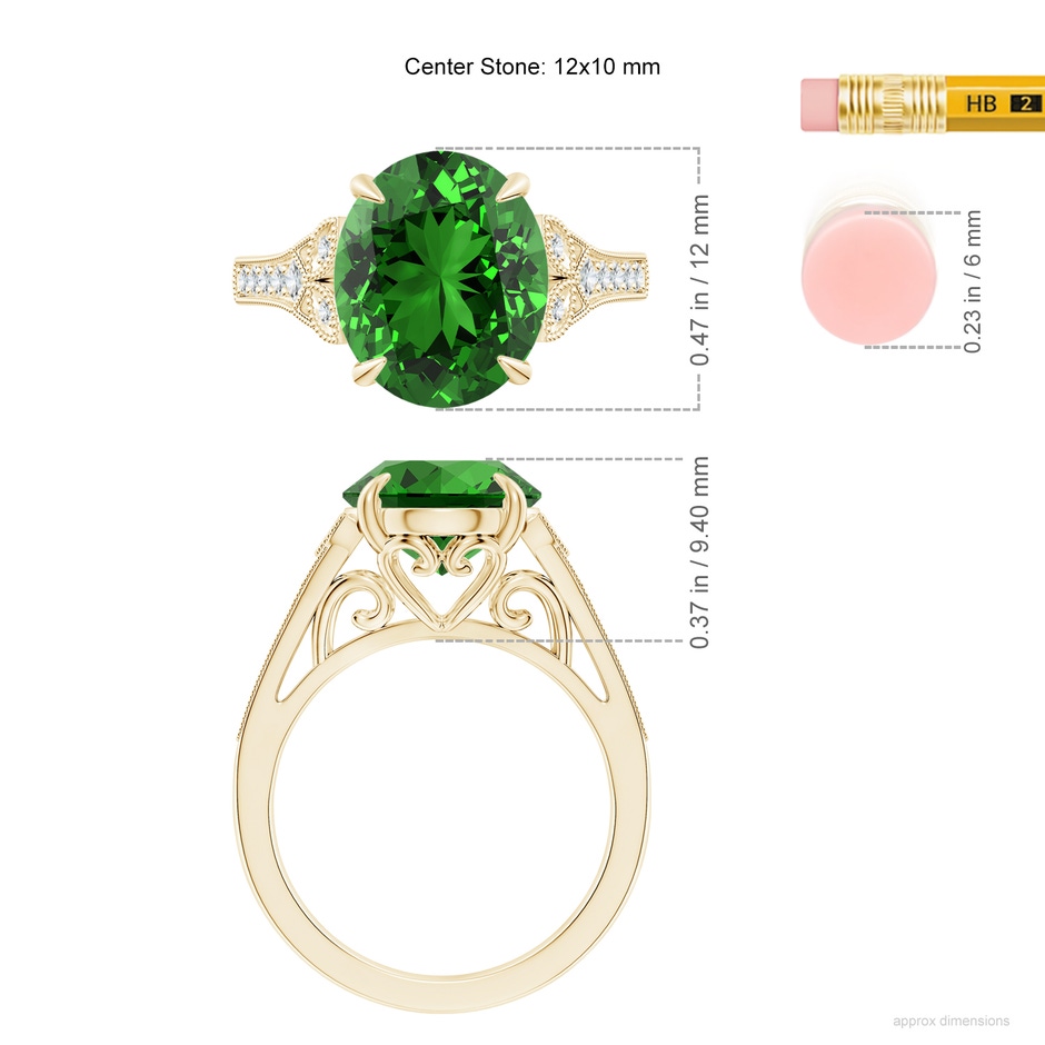12x10mm Labgrown Lab-Grown Aeon Vintage Inspired Oval Emerald Solitaire Engagement Ring with Milgrain in Yellow Gold ruler