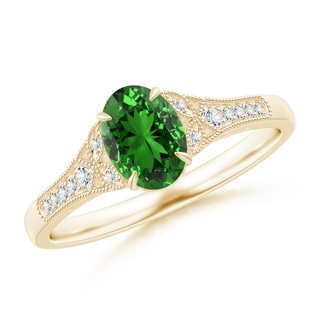 7x5mm Labgrown Lab-Grown Aeon Vintage Inspired Oval Emerald Solitaire Engagement Ring with Milgrain in 10K Yellow Gold