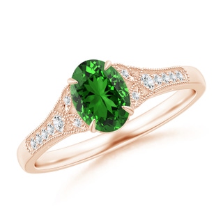 7x5mm Labgrown Lab-Grown Aeon Vintage Inspired Oval Emerald Solitaire Engagement Ring with Milgrain in Rose Gold