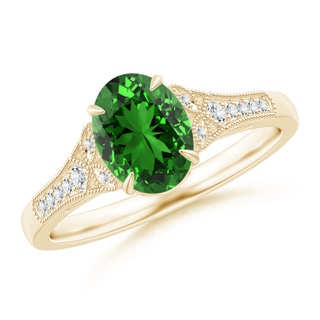 8x6mm Labgrown Lab-Grown Aeon Vintage Inspired Oval Emerald Solitaire Engagement Ring with Milgrain in 10K Yellow Gold