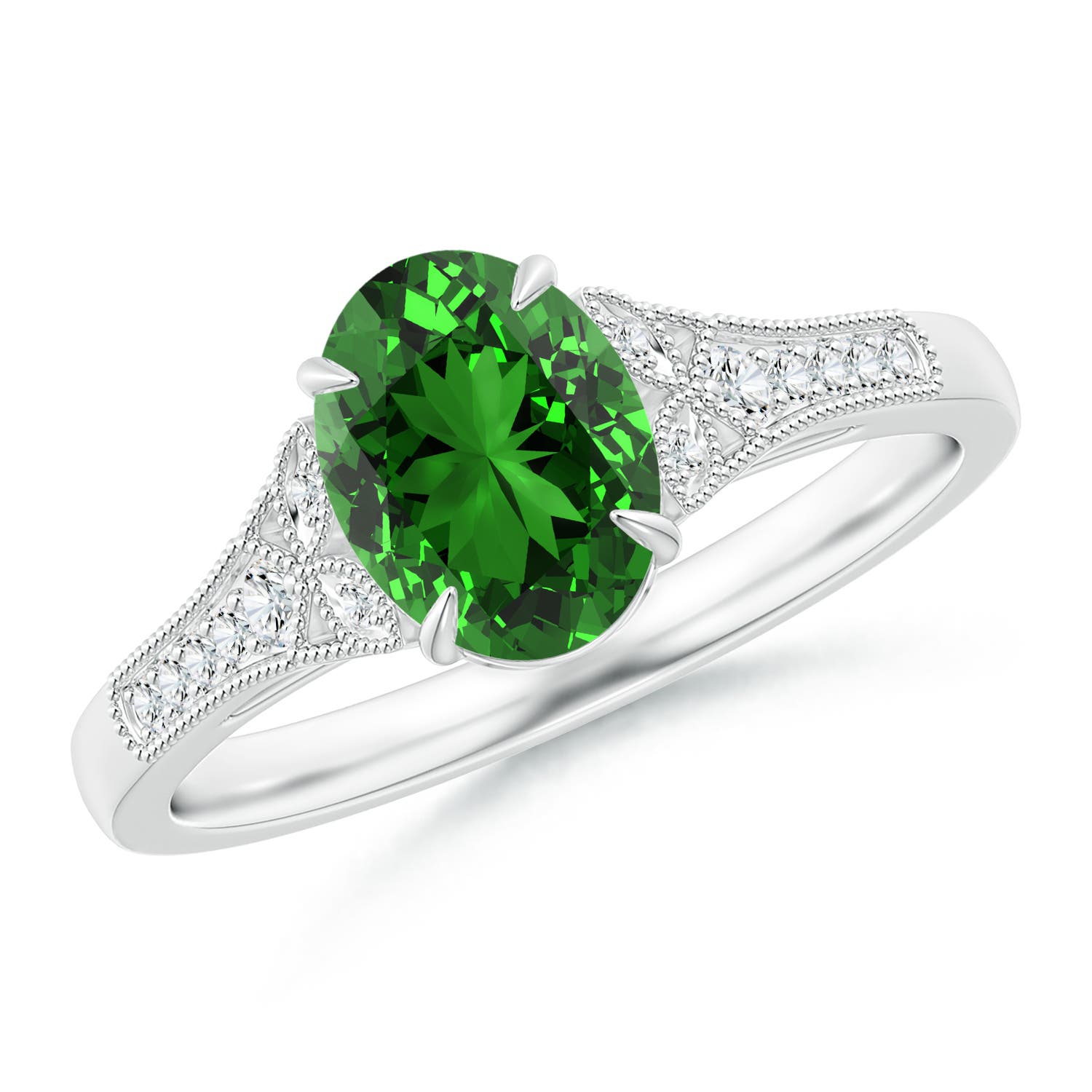 Premium - Lab-Grown Emerald / 1.24 CT / 14 KT White Gold