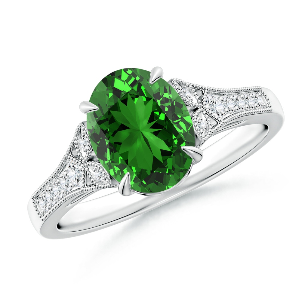 9x7mm Labgrown Lab-Grown Aeon Vintage Inspired Oval Emerald Solitaire Engagement Ring with Milgrain in 10K White Gold