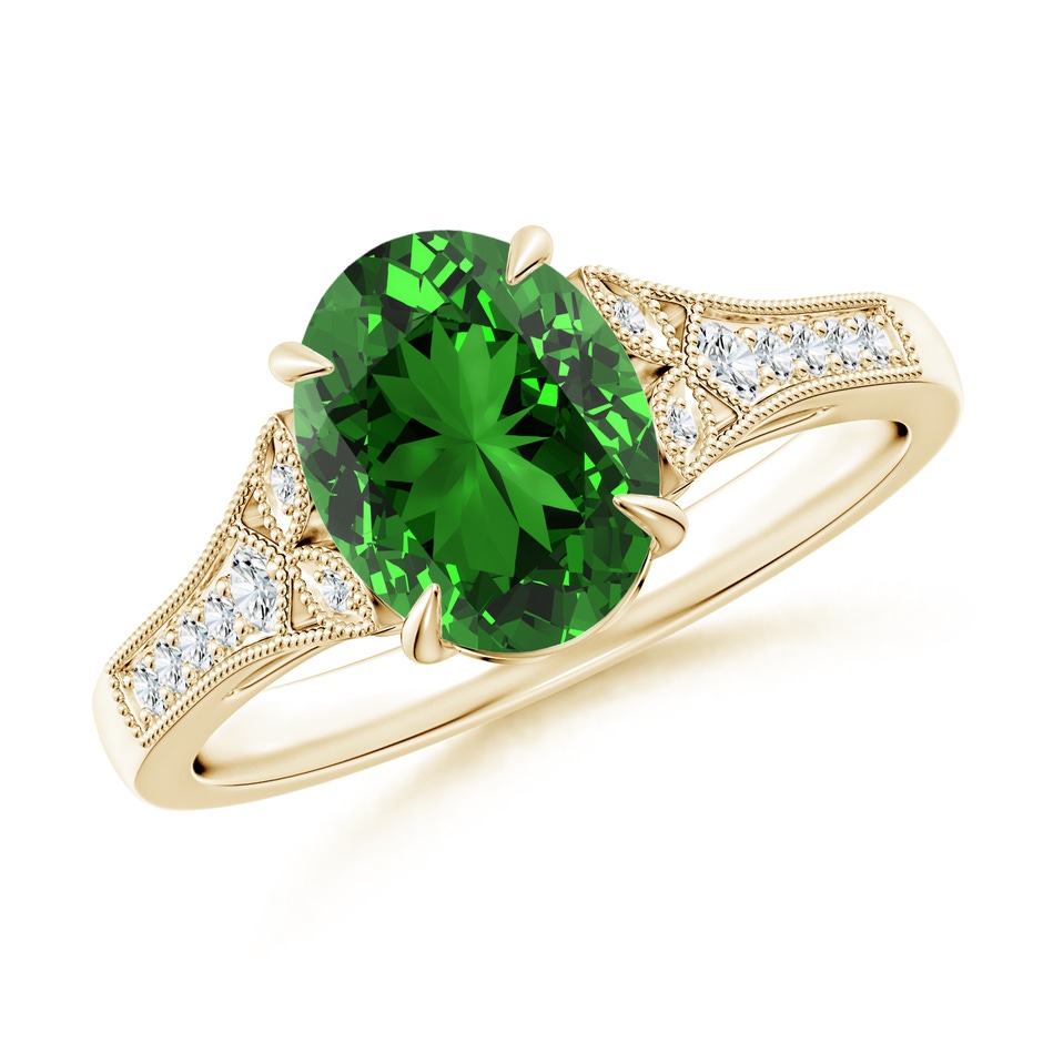 9x7mm Labgrown Lab-Grown Aeon Vintage Inspired Oval Emerald Solitaire Engagement Ring with Milgrain in Yellow Gold 