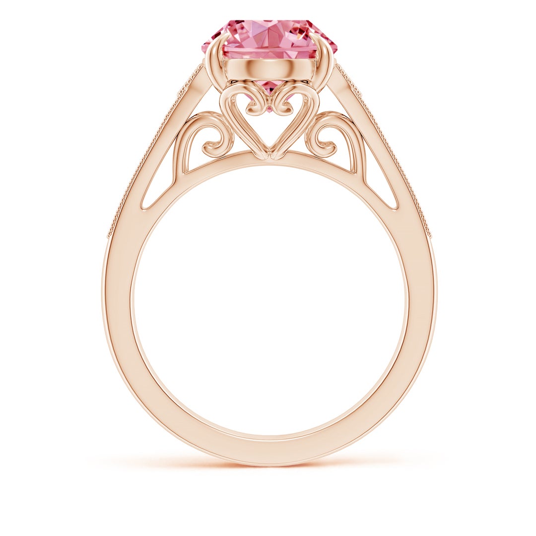12x8mm Labgrown Aeon Vintage Inspired Oval Lab-Grown Fancy Intense Pink Diamond Solitaire Engagement Ring with Milgrain in 18K Rose Gold - side 2