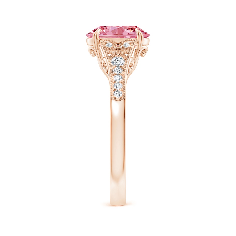 9x7mm Labgrown Aeon Vintage Inspired Oval Lab-Grown Fancy Intense Pink Diamond Solitaire Engagement Ring with Milgrain in Rose Gold side 299