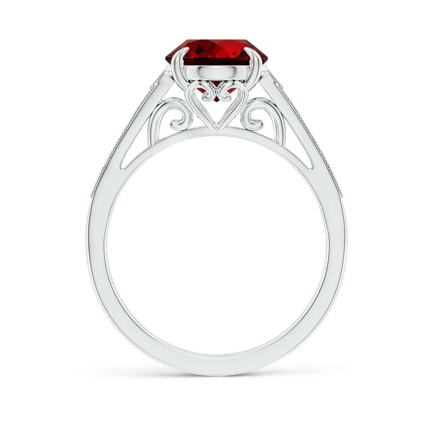10x8mm Labgrown Lab-Grown Aeon Vintage Inspired Oval Ruby Solitaire Engagement Ring with Milgrain in 18K White Gold