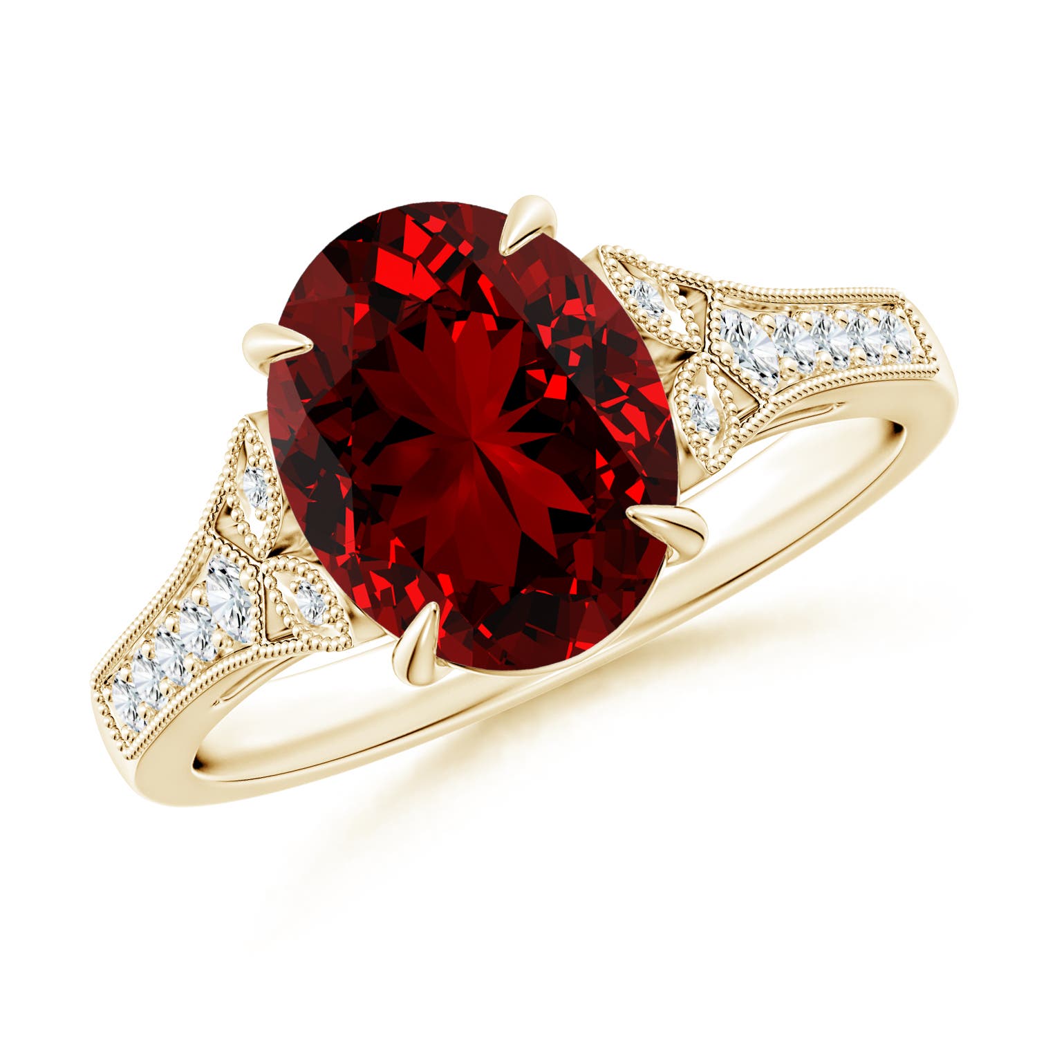 10x8mm Labgrown Lab-Grown Aeon Vintage Inspired Oval Ruby Solitaire Engagement Ring with Milgrain in 18K Yellow Gold