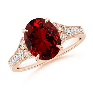 10x8mm Labgrown Lab-Grown Aeon Vintage Inspired Oval Ruby Solitaire Engagement Ring with Milgrain in Rose Gold