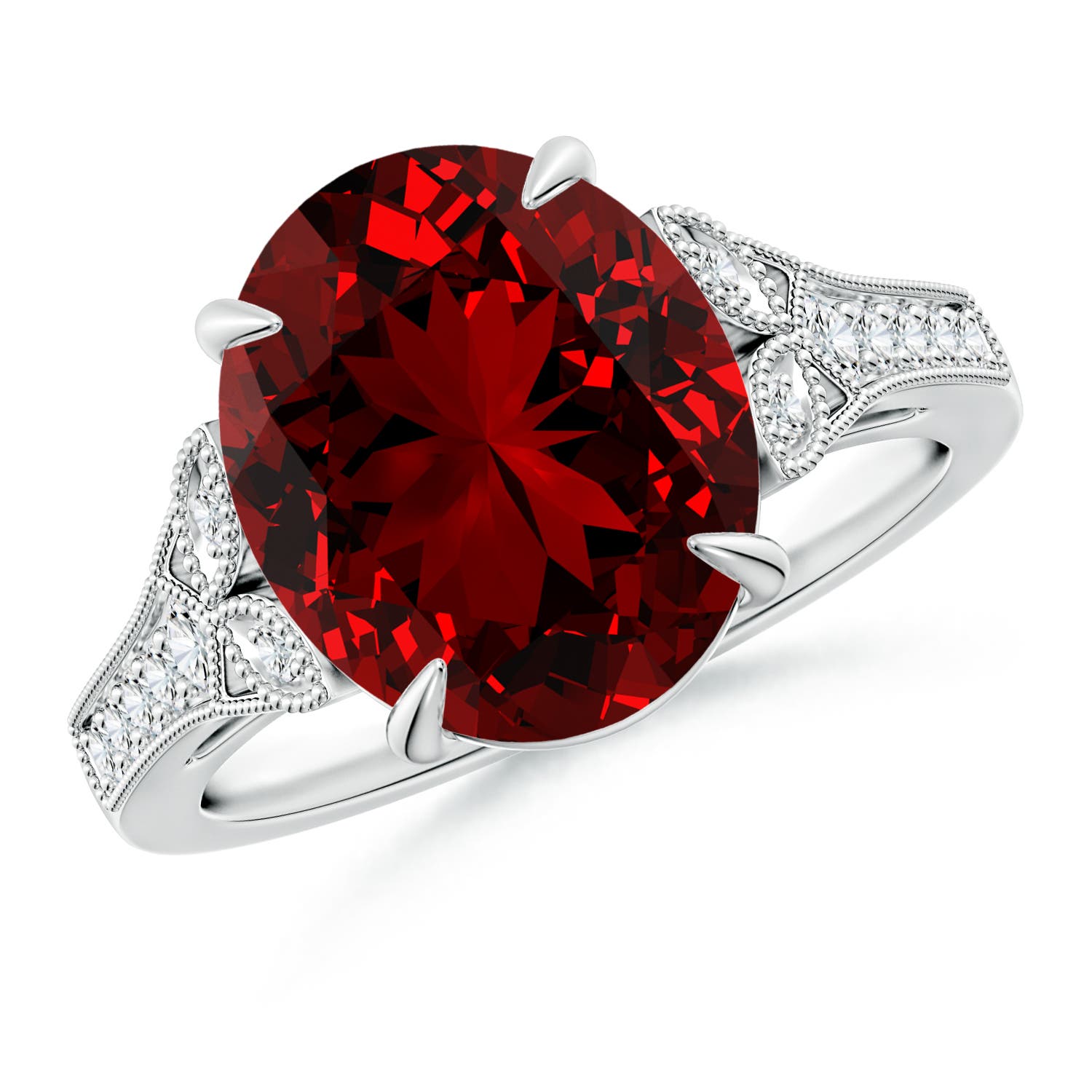 12x10mm Labgrown Lab-Grown Aeon Vintage Inspired Oval Ruby Solitaire Engagement Ring with Milgrain in 18K White Gold