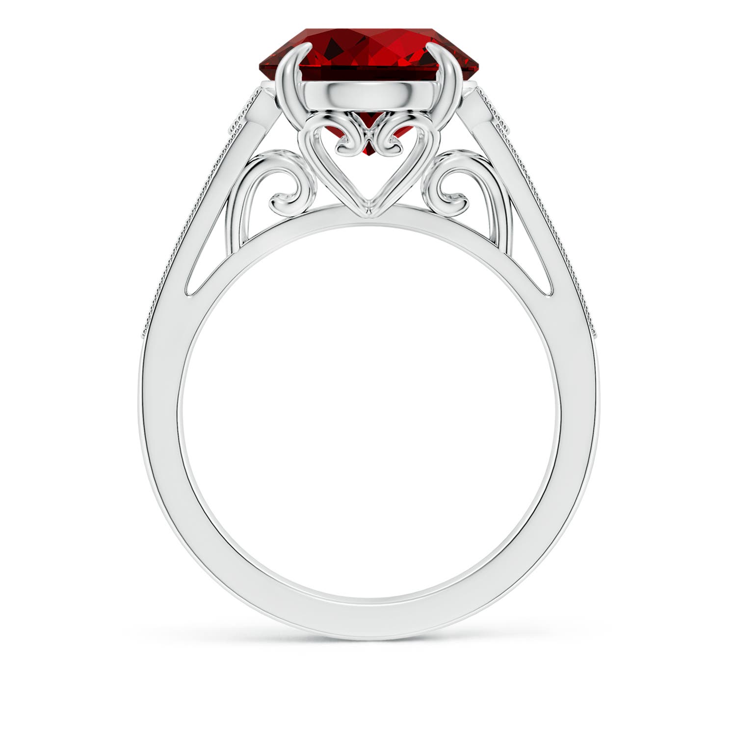 12x10mm Labgrown Lab-Grown Aeon Vintage Inspired Oval Ruby Solitaire Engagement Ring with Milgrain in 18K White Gold