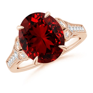 12x10mm Labgrown Lab-Grown Aeon Vintage Inspired Oval Ruby Solitaire Engagement Ring with Milgrain in Rose Gold