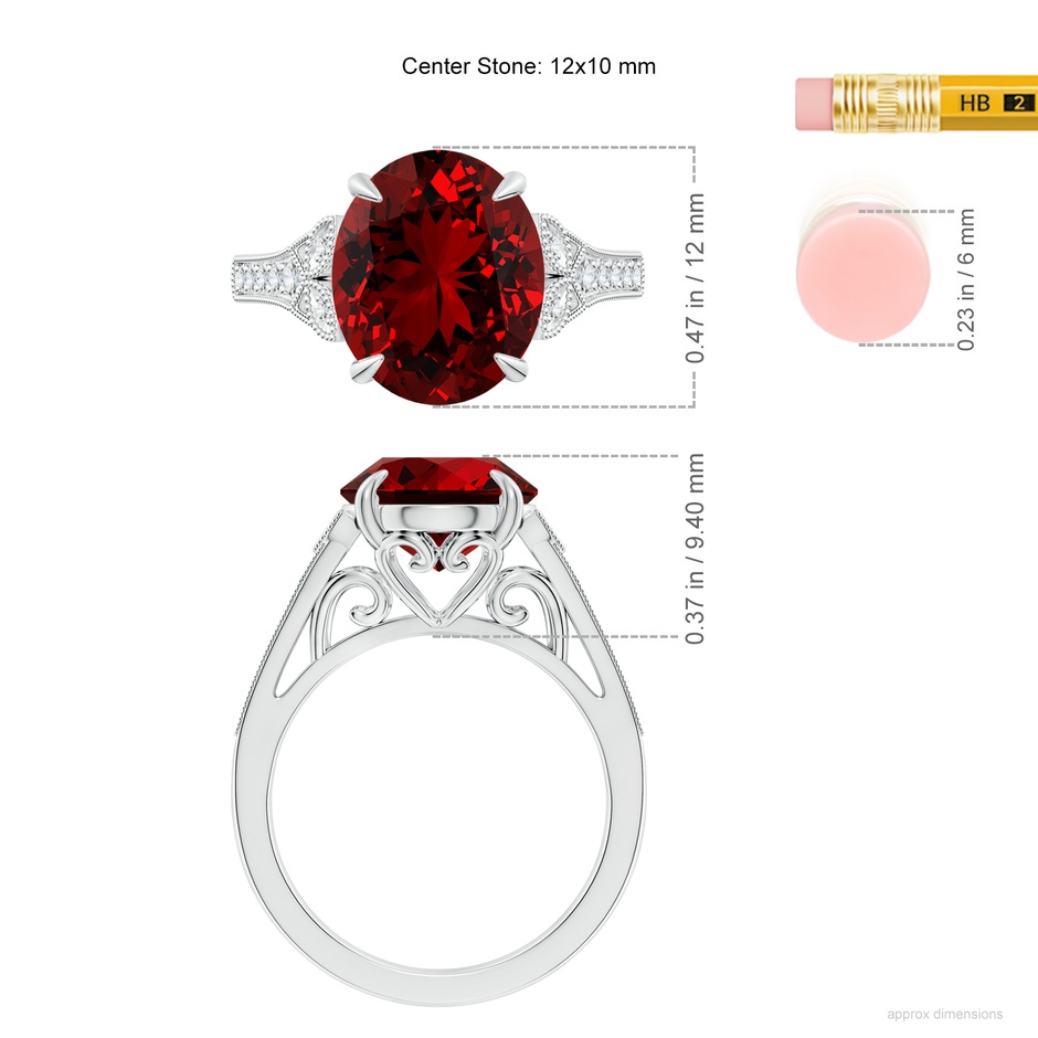 12x10mm Labgrown Lab-Grown Aeon Vintage Inspired Oval Ruby Solitaire Engagement Ring with Milgrain in White Gold ruler