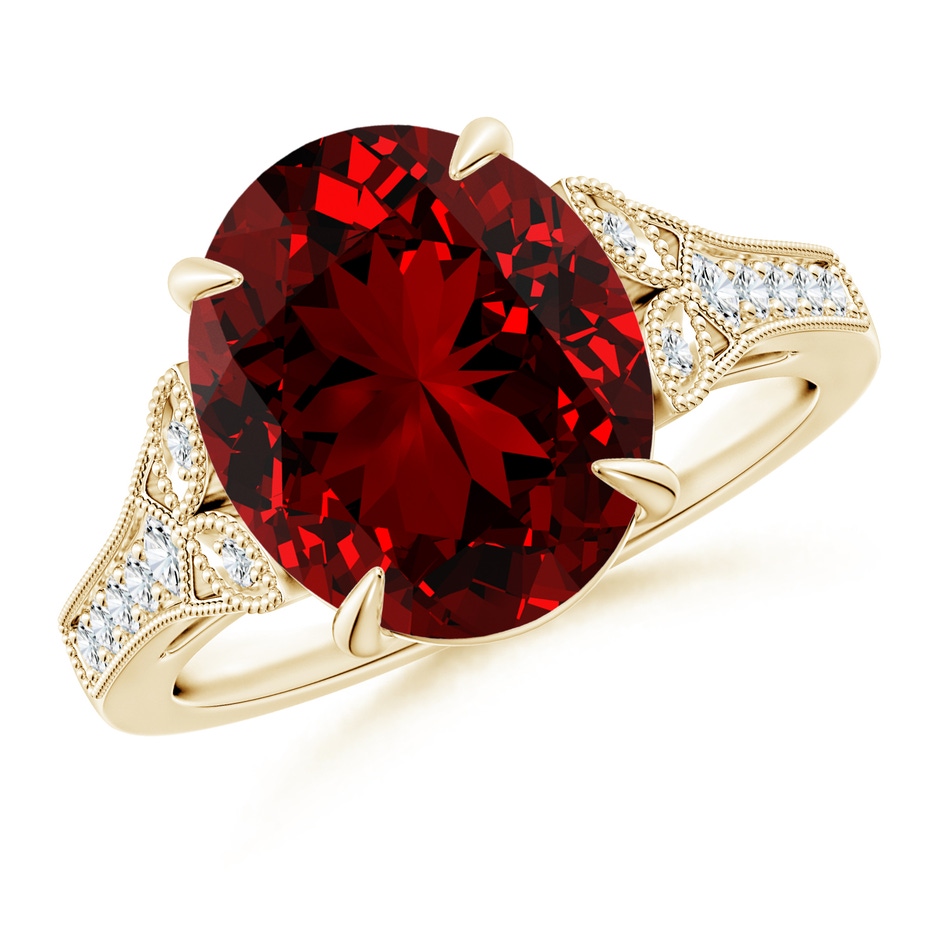 12x10mm Labgrown Lab-Grown Aeon Vintage Inspired Oval Ruby Solitaire Engagement Ring with Milgrain in Yellow Gold 