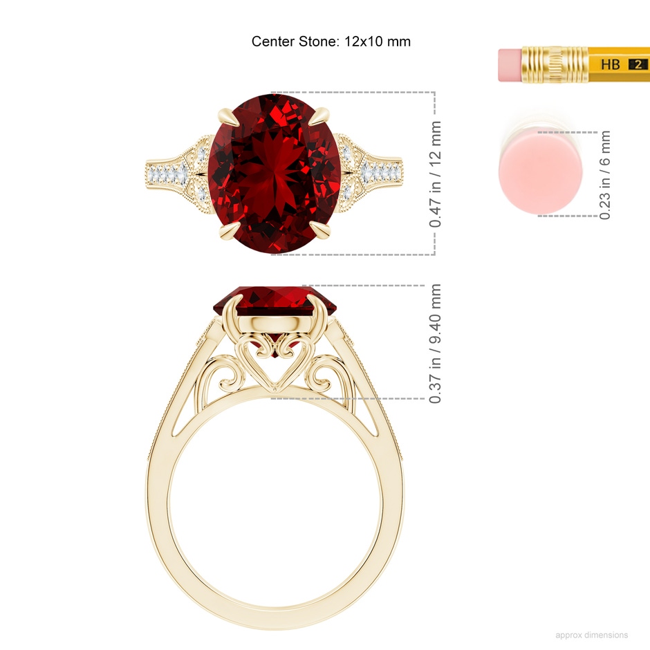 12x10mm Labgrown Lab-Grown Aeon Vintage Inspired Oval Ruby Solitaire Engagement Ring with Milgrain in Yellow Gold ruler