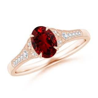 7x5mm Labgrown Lab-Grown Aeon Vintage Inspired Oval Ruby Solitaire Engagement Ring with Milgrain in 9K Rose Gold