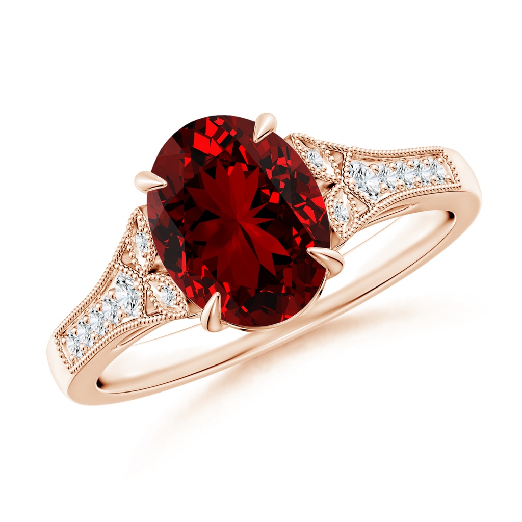 9x7mm Labgrown Lab-Grown Aeon Vintage Inspired Oval Ruby Solitaire Engagement Ring with Milgrain in 10K Rose Gold