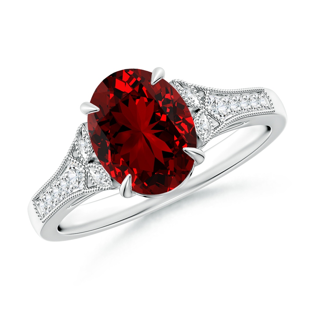 9x7mm Labgrown Lab-Grown Aeon Vintage Inspired Oval Ruby Solitaire Engagement Ring with Milgrain in 18K White Gold