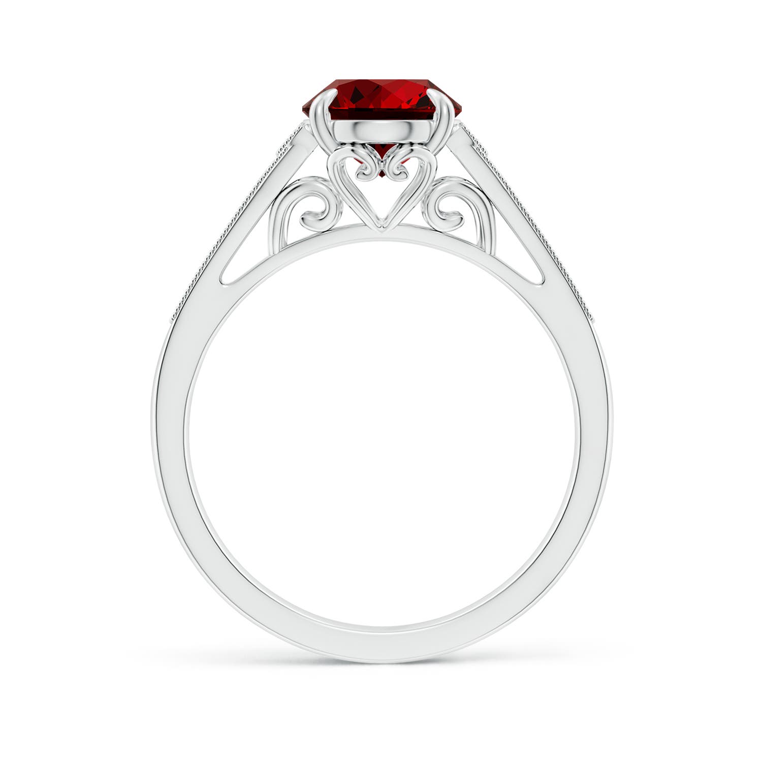 9x7mm Labgrown Lab-Grown Aeon Vintage Inspired Oval Ruby Solitaire Engagement Ring with Milgrain in White Gold - side 3