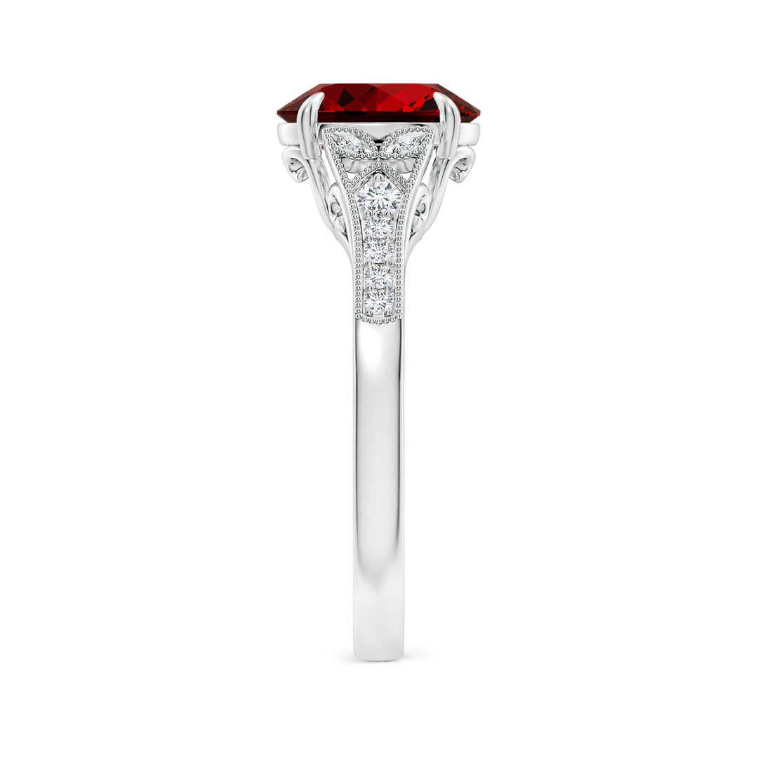 9x7mm Labgrown Lab-Grown Aeon Vintage Inspired Oval Ruby Solitaire Engagement Ring with Milgrain in White Gold - side 4