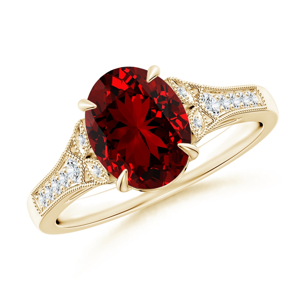 9x7mm Labgrown Lab-Grown Aeon Vintage Inspired Oval Ruby Solitaire Engagement Ring with Milgrain in Yellow Gold