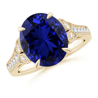 12x10mm Labgrown Lab-Grown Aeon Vintage Inspired Oval Sapphire Solitaire Engagement Ring with Milgrain in 10K Yellow Gold