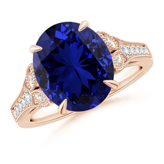12x10mm Labgrown Lab-Grown Aeon Vintage Inspired Oval Sapphire Solitaire Engagement Ring with Milgrain in 18K Rose Gold