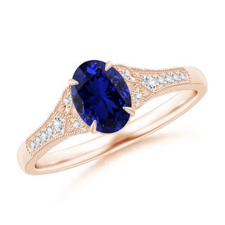 7x5mm Labgrown Lab-Grown Aeon Vintage Inspired Oval Sapphire Solitaire Engagement Ring with Milgrain in 18K Rose Gold