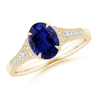 8x6mm Labgrown Lab-Grown Aeon Vintage Inspired Oval Sapphire Solitaire Engagement Ring with Milgrain in 10K Yellow Gold