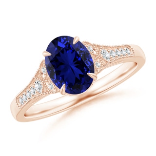 8x6mm Labgrown Lab-Grown Aeon Vintage Inspired Oval Sapphire Solitaire Engagement Ring with Milgrain in Rose Gold