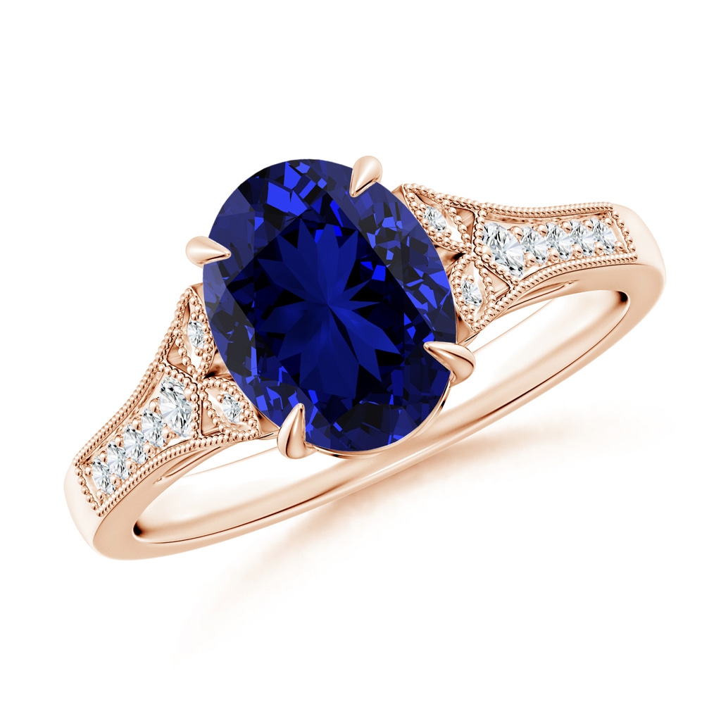 9x7mm Labgrown Lab-Grown Aeon Vintage Inspired Oval Sapphire Solitaire Engagement Ring with Milgrain in 10K Rose Gold