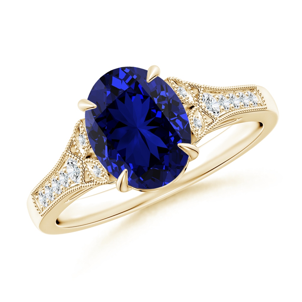 9x7mm Labgrown Lab-Grown Aeon Vintage Inspired Oval Sapphire Solitaire Engagement Ring with Milgrain in 10K Yellow Gold