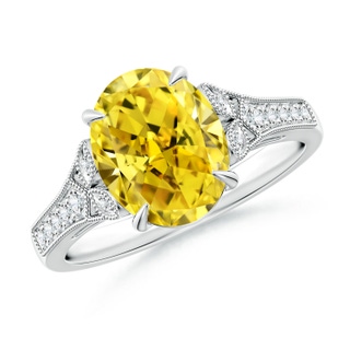 10x8mm Labgrown Aeon Vintage Inspired Oval Lab-Grown Fancy Intense Yellow Diamond Solitaire Engagement Ring with Milgrain in S999 Silver