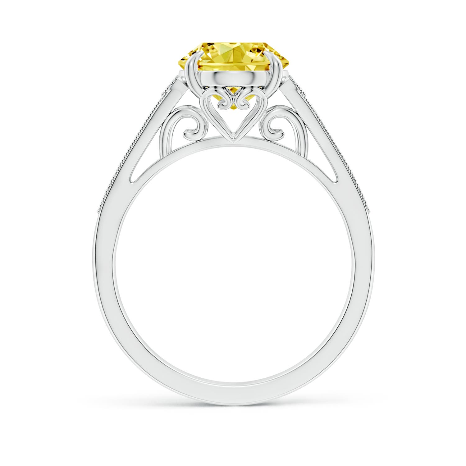 10x8mm Labgrown Aeon Vintage Inspired Oval Lab-Grown Fancy Intense Yellow Diamond Solitaire Engagement Ring with Milgrain in White Gold - side 2