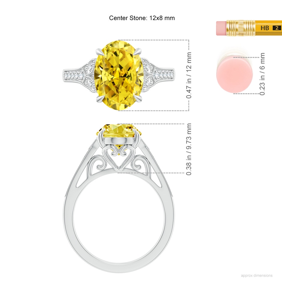 12x8mm Labgrown Aeon Vintage Inspired Oval Lab-Grown Fancy Intense Yellow Diamond Solitaire Engagement Ring with Milgrain in White Gold ruler
