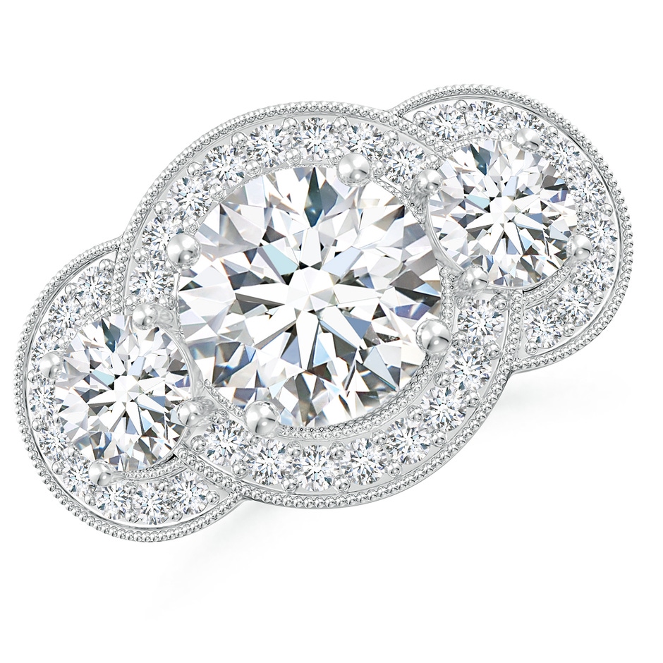10.1mm FGVS Lab-Grown Aeon Vintage Inspired Diamond Halo Three Stone Engagement Ring with Milgrain in 18K White Gold 