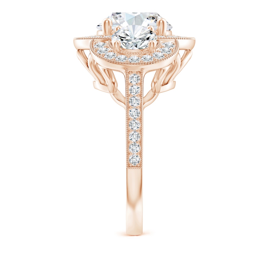 10.1mm FGVS Lab-Grown Aeon Vintage Inspired Diamond Halo Three Stone Engagement Ring with Milgrain in Rose Gold side 299