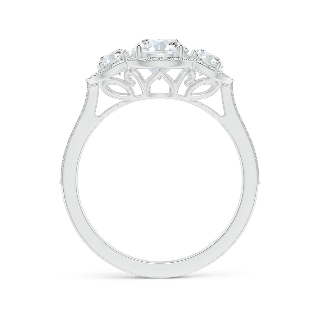 6mm FGVS Lab-Grown Aeon Vintage Inspired Diamond Halo Three Stone Engagement Ring with Milgrain in White Gold - side 199