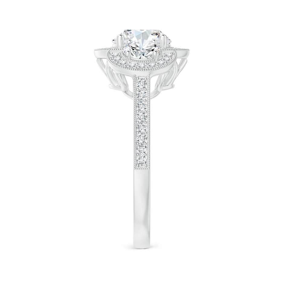 7mm FGVS Lab-Grown Aeon Vintage Inspired Diamond Halo Three Stone Engagement Ring with Milgrain in White Gold side 299