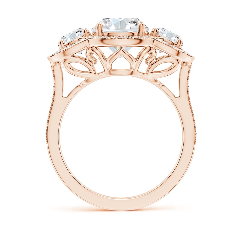 8mm FGVS Lab-Grown Aeon Vintage Inspired Diamond Halo Three Stone Engagement Ring with Milgrain in Rose Gold side 199
