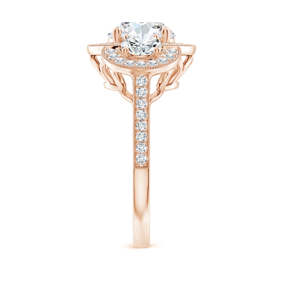 8mm FGVS Lab-Grown Aeon Vintage Inspired Diamond Halo Three Stone Engagement Ring with Milgrain in Rose Gold side 299