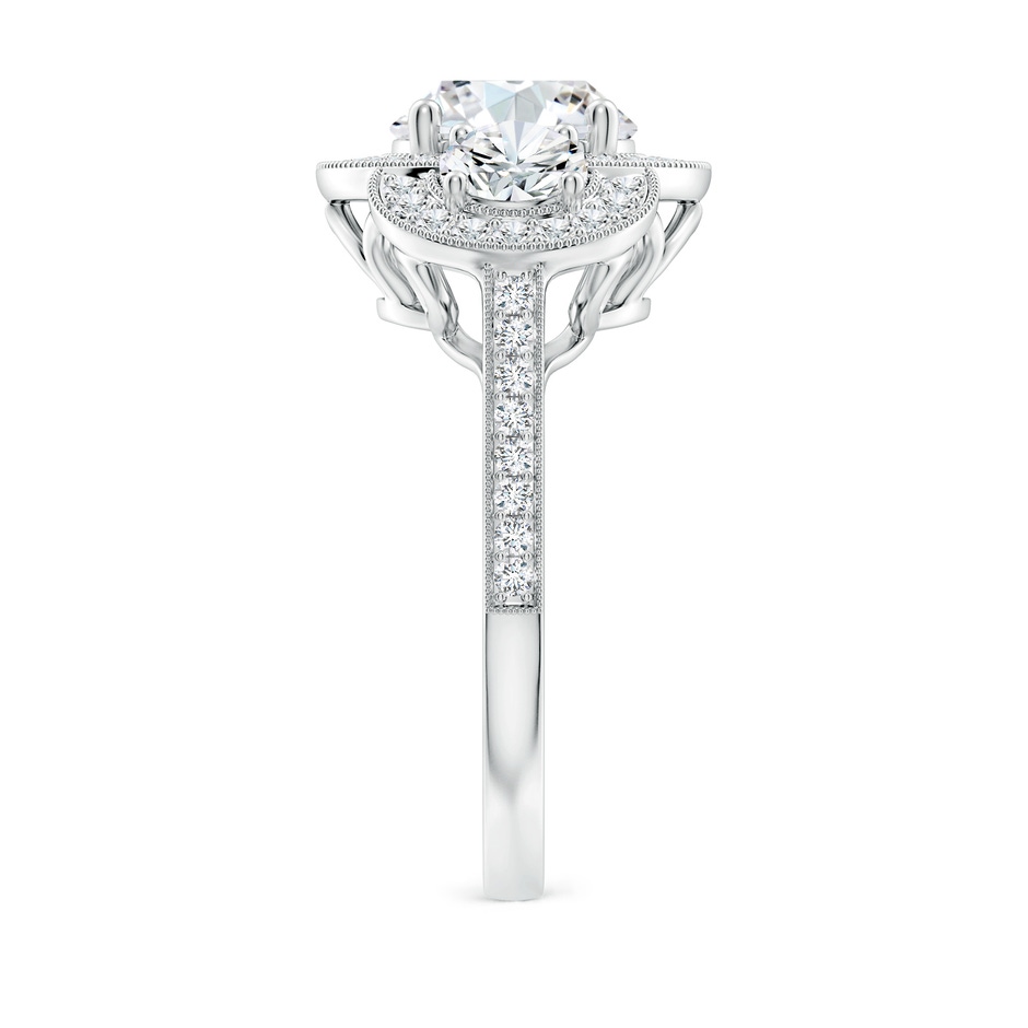 8mm FGVS Lab-Grown Aeon Vintage Inspired Diamond Halo Three Stone Engagement Ring with Milgrain in White Gold side 299