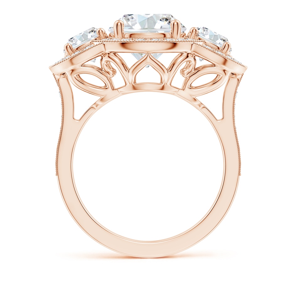 9.2mm FGVS Lab-Grown Aeon Vintage Inspired Diamond Halo Three Stone Engagement Ring with Milgrain in Rose Gold side 199