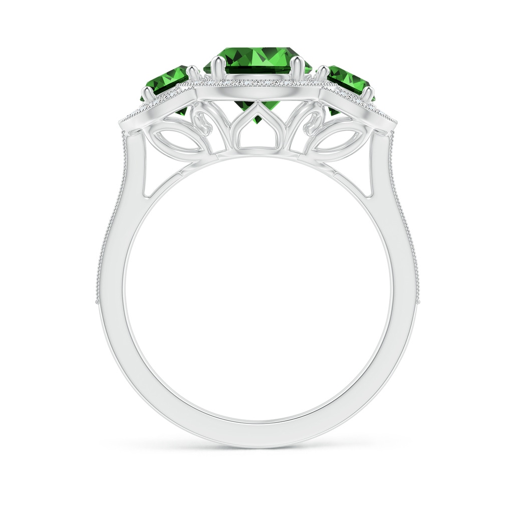 7mm Labgrown Lab-Grown Aeon Vintage Inspired Emerald Halo Three Stone Engagement Ring with Milgrain in White Gold Side 199