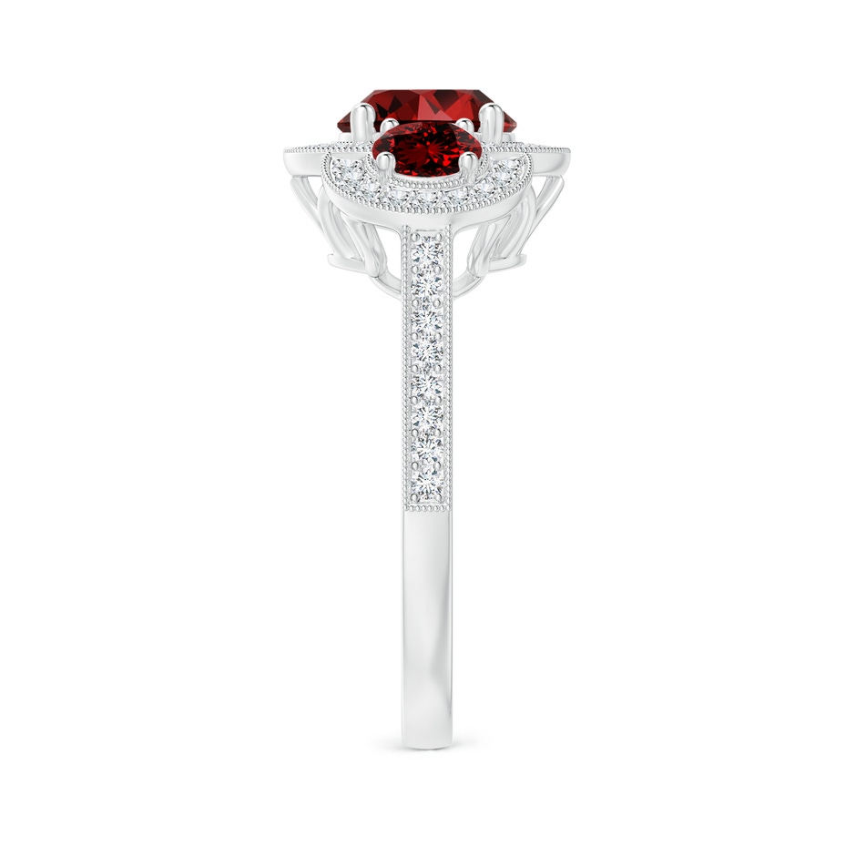 7mm Labgrown Lab-Grown Aeon Vintage Inspired Ruby Halo Three Stone Engagement Ring with Milgrain in P950 Platinum side 299