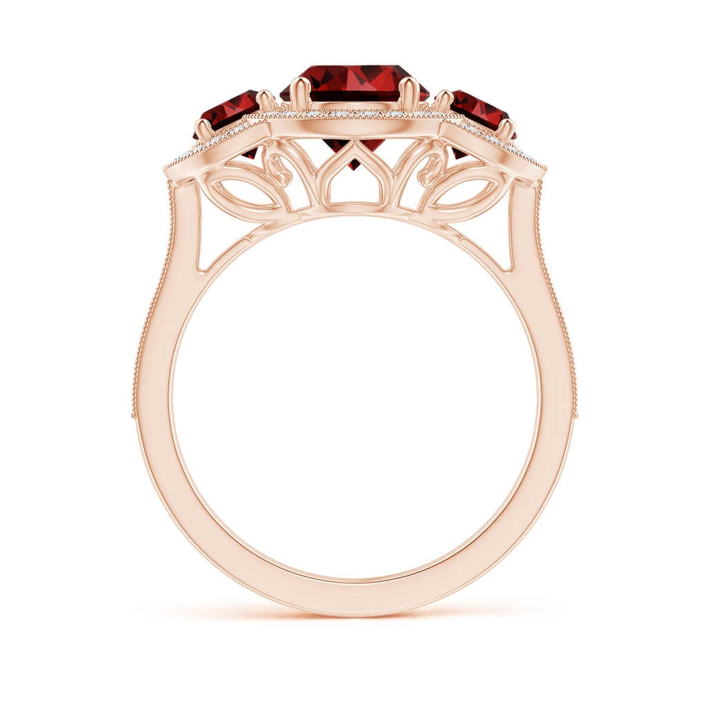 7mm Labgrown Lab-Grown Aeon Vintage Inspired Ruby Halo Three Stone Engagement Ring with Milgrain in Rose Gold - side 199