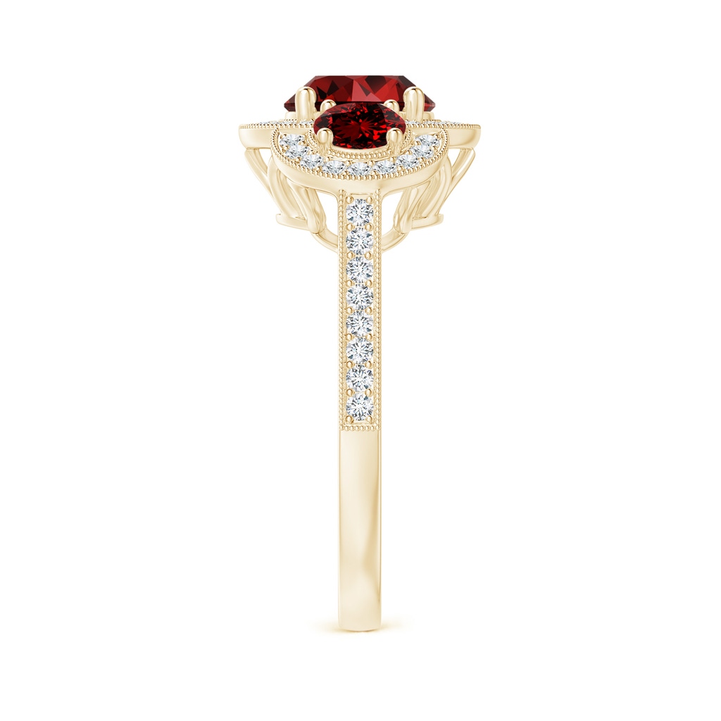 7mm Labgrown Lab-Grown Aeon Vintage Inspired Ruby Halo Three Stone Engagement Ring with Milgrain in Yellow Gold Side 299