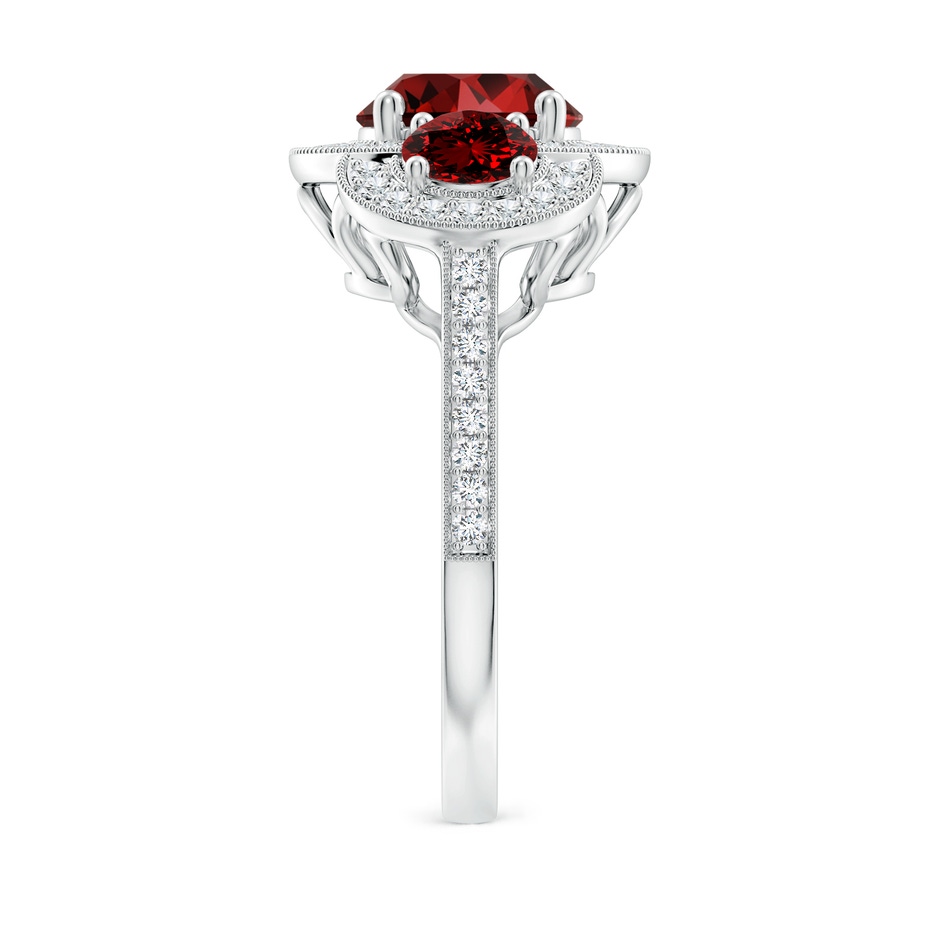 8mm Labgrown Lab-Grown Aeon Vintage Inspired Ruby Halo Three Stone Engagement Ring with Milgrain in P950 Platinum side 299