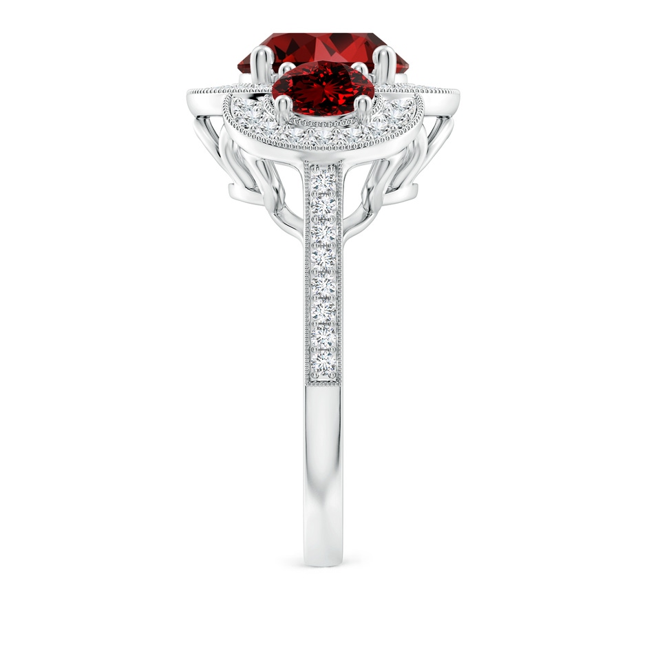 9mm Labgrown Lab-Grown Aeon Vintage Inspired Ruby Halo Three Stone Engagement Ring with Milgrain in P950 Platinum side 299