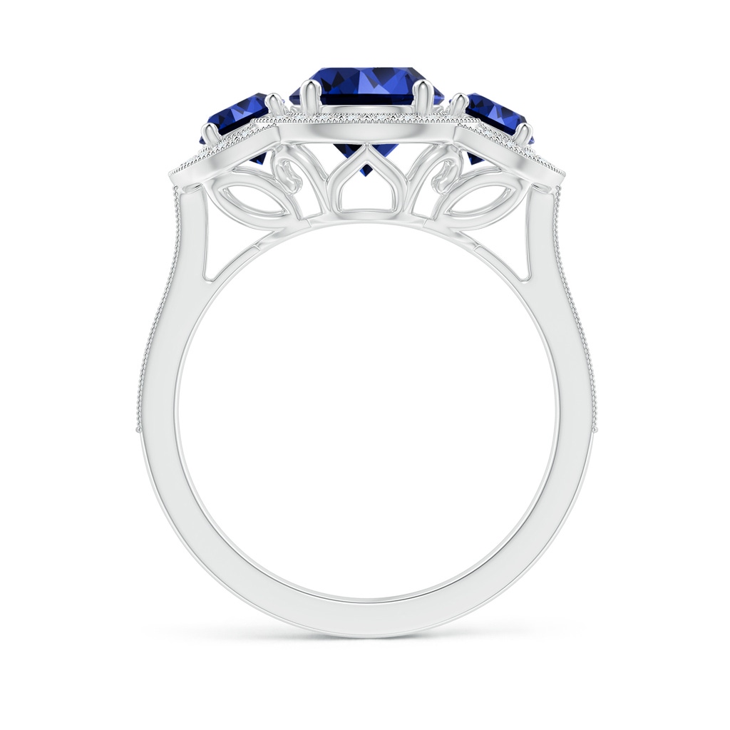7mm Labgrown Lab-Grown Aeon Vintage Inspired Blue Sapphire Halo Three Stone Engagement Ring with Milgrain in White Gold Side 199