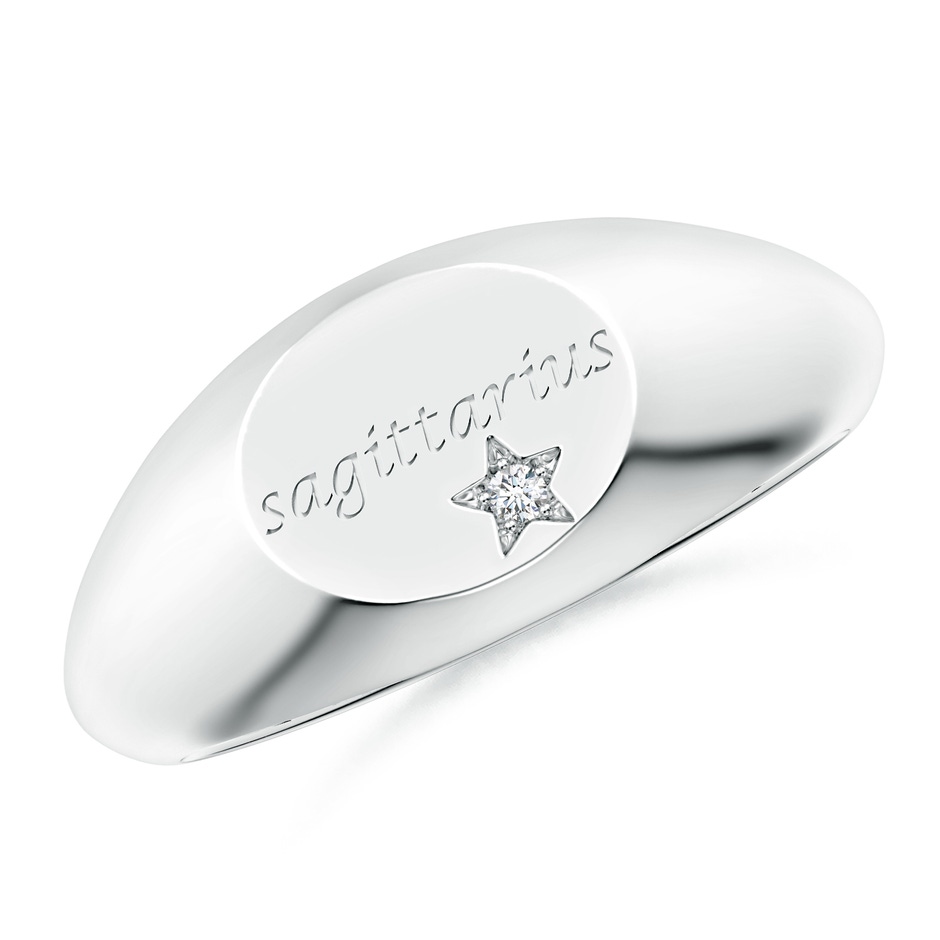 1.3mm FGVS Lab-Grown Diamond Sagittarius Engraved Signet Ring in White Gold 